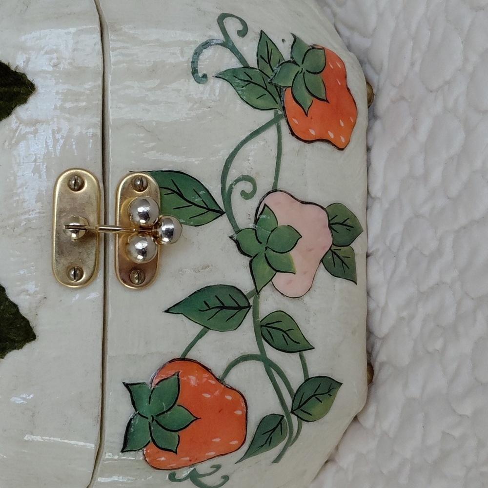 Vintage Handcrafted Strawberry Decoupage Decorative Purse with Velvet Fruit - Picture 3 of 7